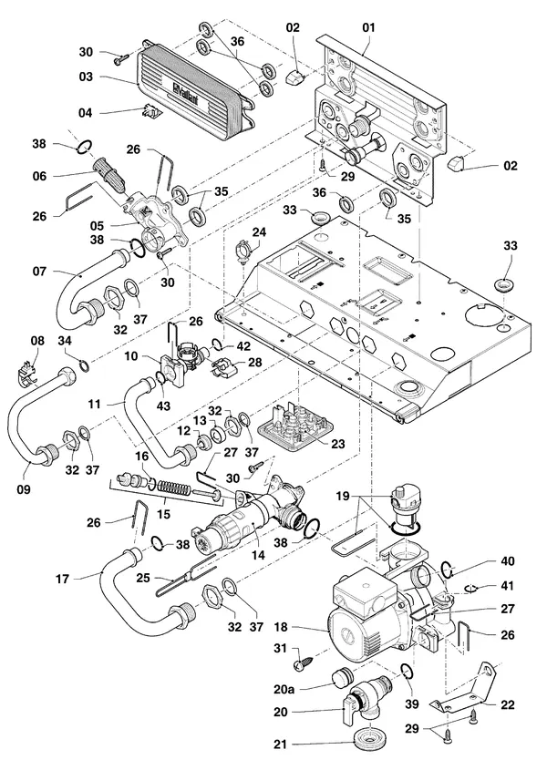 Vue éclatée Vaillant ecoTEC plus VHR 20-24/5-5 R1 : Pièces hydrauliques – hydrobloc