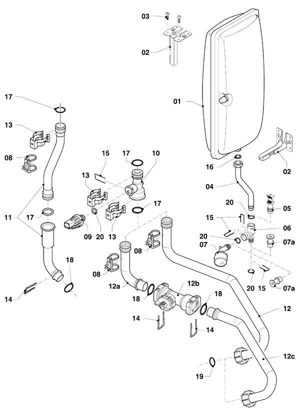 Vue éclatée Vaillant ecoTEC plus VHR 20-24/5-5 R1 : Pièces hydrauliques