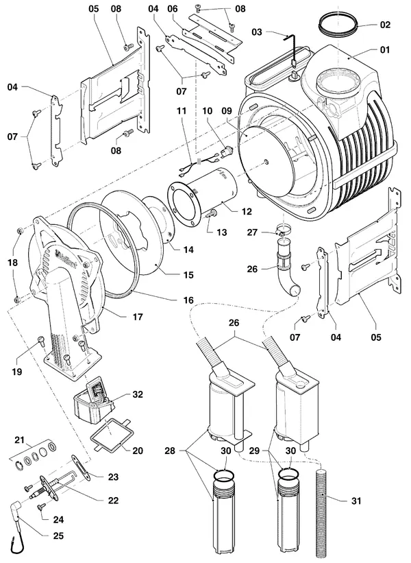 Vue éclatée Vaillant ecoTEC plus VHR 20-24/5-5 R2 : Brûleur et échangeur thermique