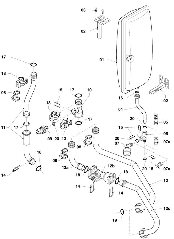 Vue éclatée Vaillant ecoTEC plus VHR 20-24/5-5 R2 : Pièces hydrauliques