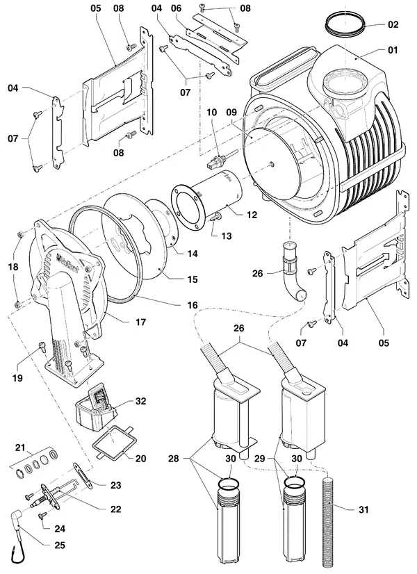 Vue éclatée Vaillant ecoTEC plus VHR 20-24/5-5 R4 : Brûleur et échangeur thermique