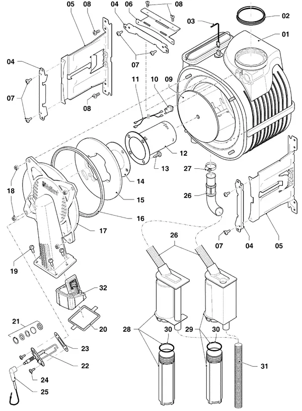 Vue éclatée Vaillant ecoTEC plus VHR 30-34/5-5 R3 : Brûleur et échangeur thermique