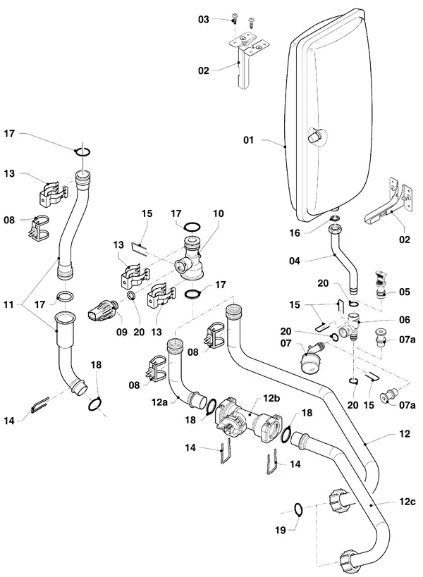 Vue éclatée Vaillant ecoTEC plus VHR 30-34/5-5 R3 : Pièces hydrauliques