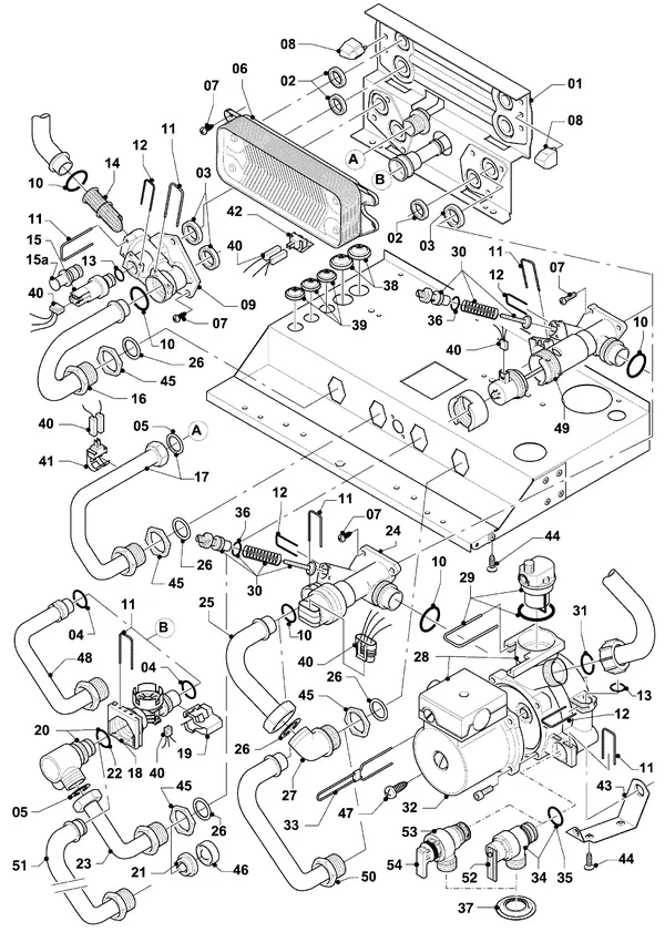 Vue éclatée Vaillant hrSOLIDE plus VHR 34/3-5 I : Pièces de raccordement – hydrobloc