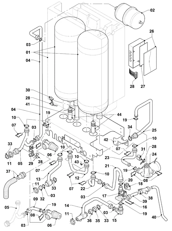 Vue éclatée Vaillant hrSOLIDE plus VHR 34/3-5 R3 : Pièces de raccordement VIH