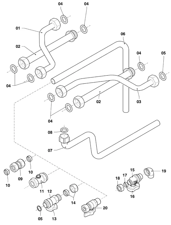 Vue éclatée Vaillant ecoTEC plus VHR 34/5-5 I : Tuyaux de raccordement VHR/VIH