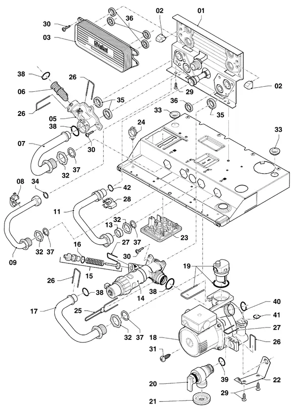Vue éclatée Vaillant ecoTEC plus VHR 34/5-5 I : Pièces hydrauliques VHR – hydrobloc