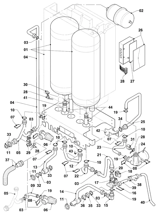Vue éclatée Vaillant ecoTEC plus VHR 34/5-5 I : Pièces hydrauliques VIH