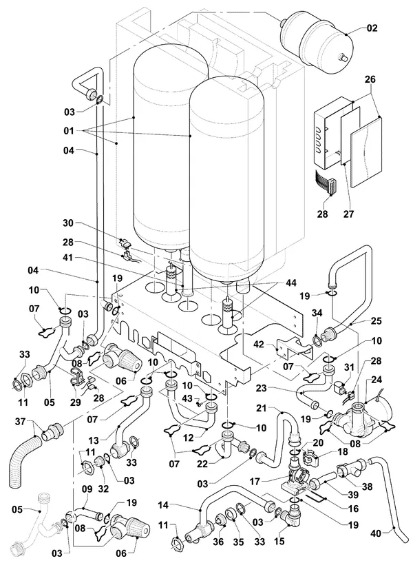 Vue éclatée Vaillant ecoTEC plus VHR 34/5-5 I R2 : Pièces hydrauliques VIH