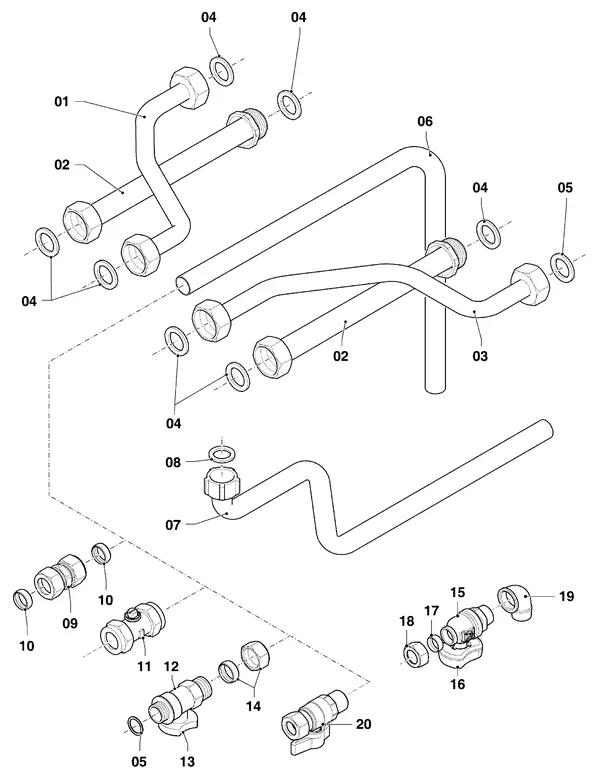Vue éclatée Vaillant ecoTEC plus VHR 34/5-5 I R3 : Tuyaux de raccordement VHR/VIH