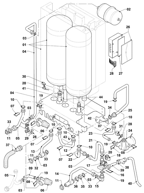 Vue éclatée Vaillant ecoTEC plus VHR 34/5-5 I R3 : Pièces hydrauliques VIH
