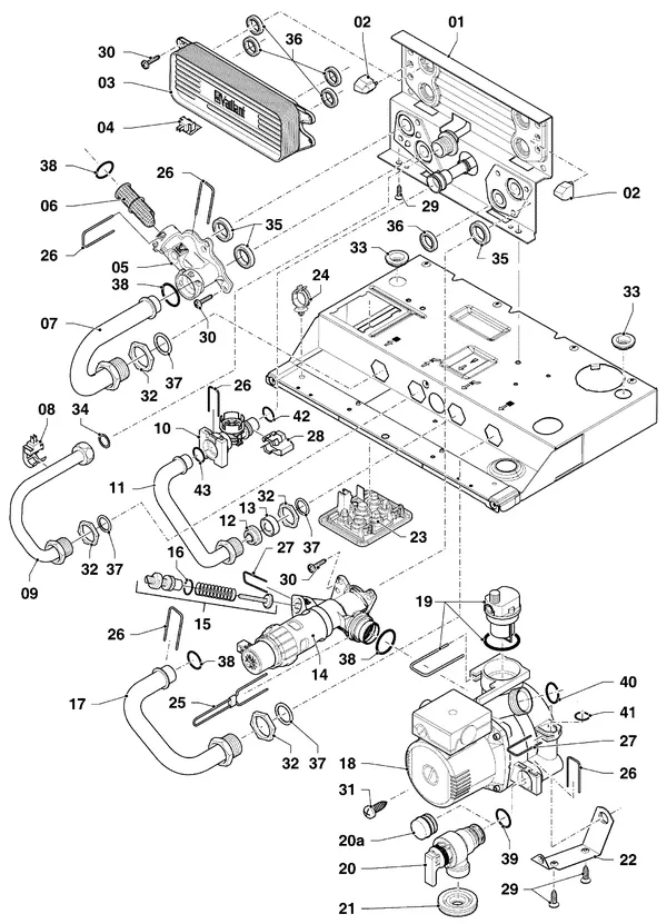 Vue éclatée Vaillant ecoTEC plus VHR 35-38/5-5 R1 : Pièces hydrauliques – hydrobloc