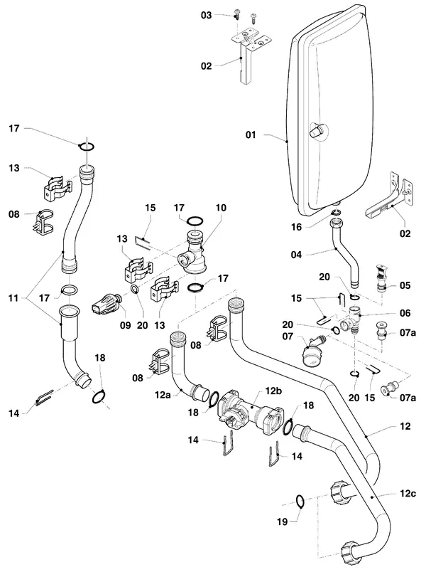 Vue éclatée Vaillant ecoTEC plus VHR 35-38/5-5 R2 : Pièces hydrauliques