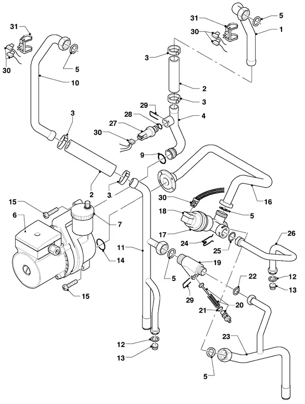 Vue éclatée Vaillant hrEXCLUSIEF VHR 35/4 S R1 : Pièces de raccordement