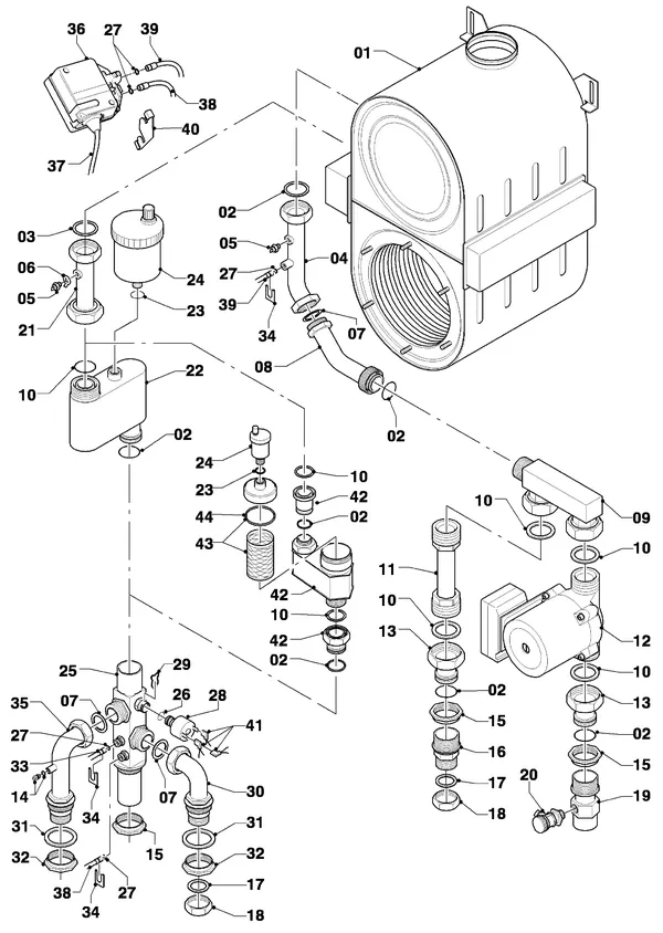 Vue éclatée Vaillant hrEXCLUSIEF VHR 65 S : Pièces de raccordement