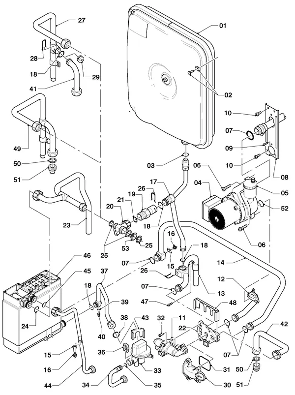 Vue éclatée Vaillant HR Comfort VU-VUW 18-22/6 E : Sortie de toit verticale