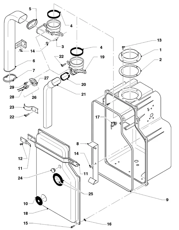 Vue éclatée Vaillant HR Comfort VU-VUW 18-22/6 E : Échangeur thermique A