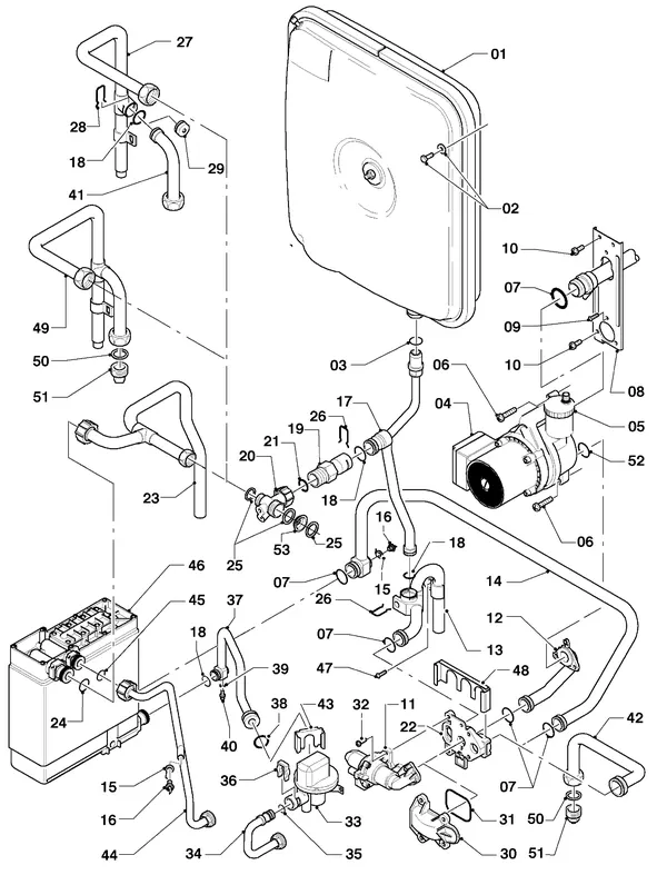 Vue éclatée Vaillant HR Comfort VU-VUW 23/6 E : Pièces de raccordement
