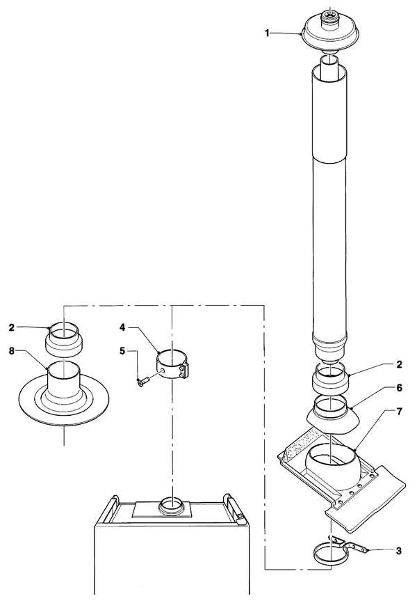 Vue éclatée Vaillant HR Comfort VU-VUW 23/6 E : Sortie de toit verticale