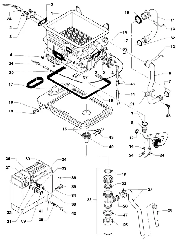 Vue éclatée Vaillant HR Comfort VU-VUW 23/6 E : Échangeur thermique à partir de 05