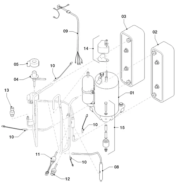 Vue éclatée Vaillant Hybrid Brine Split VWS 36/4.1 230V : Pièces du circuit frigorifique