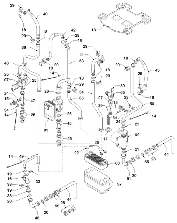 Vue éclatée Vaillant Hybrid Brine Split VWS 36/4.1 230V : Pièces hydrauliques