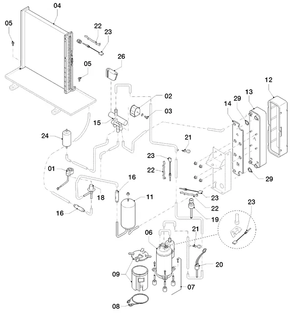 Vue éclatée Vaillant aroTHERM VWL 55/2 A 230V : Pièces du circuit frigorifique