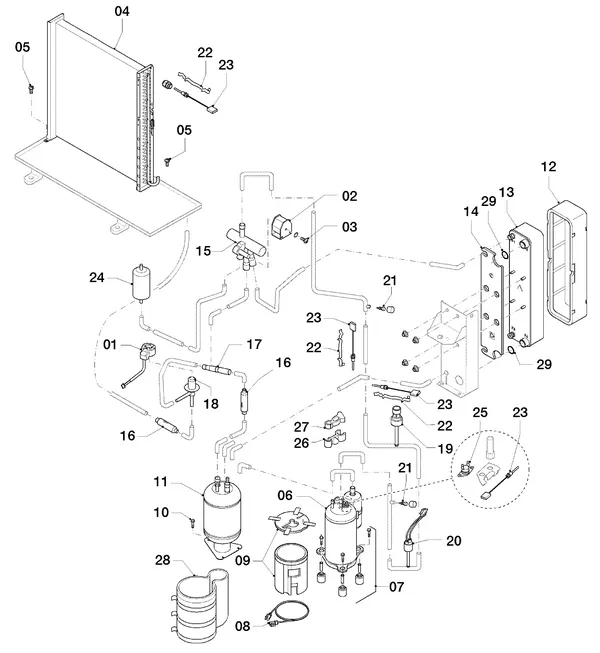 Vue éclatée Vaillant aroTHERM VWL 85/2 A 230V : Pièces du circuit frigorifique