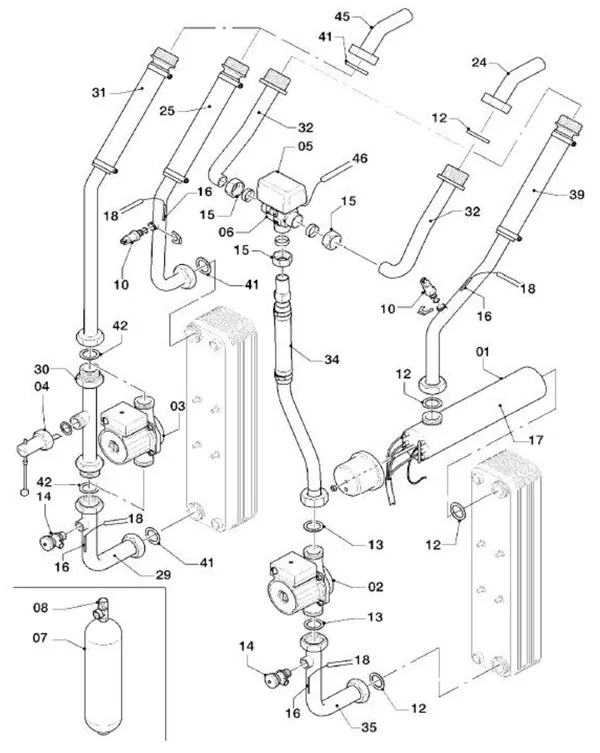 Vue éclatée Vaillant geoTHERM VWS 101/2 : Pièces hydrauliques