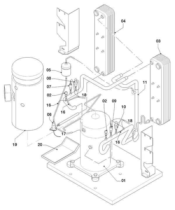 Vue éclatée Vaillant geoTHERM VWS 103/2 : Pièces du circuit frigorifique
