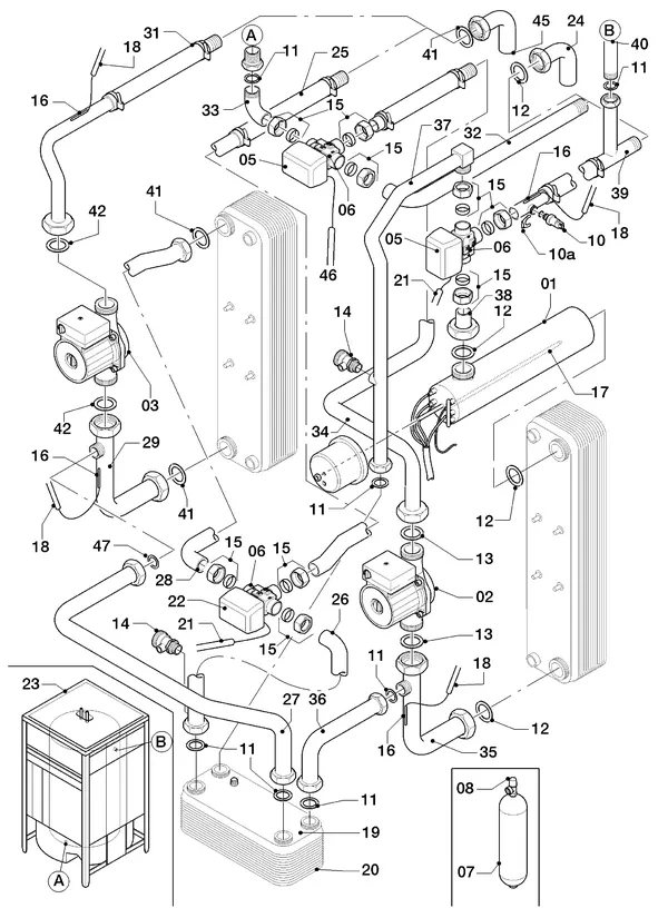 Vue éclatée Vaillant geoTHERM VWS 103/2 : Pièces hydrauliques