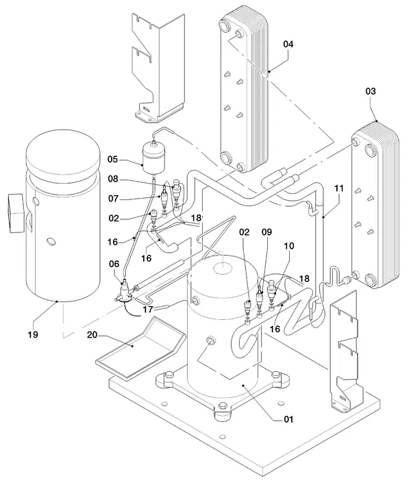 Vue éclatée Vaillant geoTHERM VWS 103/3 : Pièces du circuit frigorifique