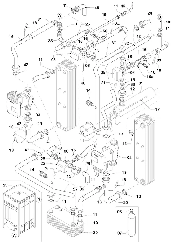 Vue éclatée Vaillant geoTHERM VWS 103/3 : Pièces hydrauliques