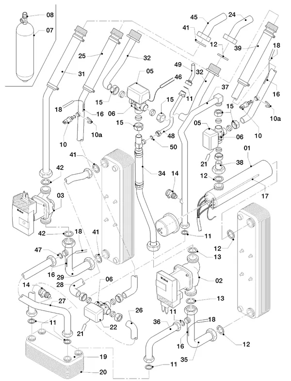 Vue éclatée Vaillant geoTHERM VWS 104/3 : Pièces hydrauliques