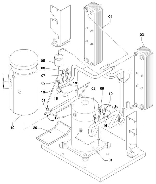 Vue éclatée Vaillant geoTHERM VWS 141/2 : Pièces du circuit frigorifique