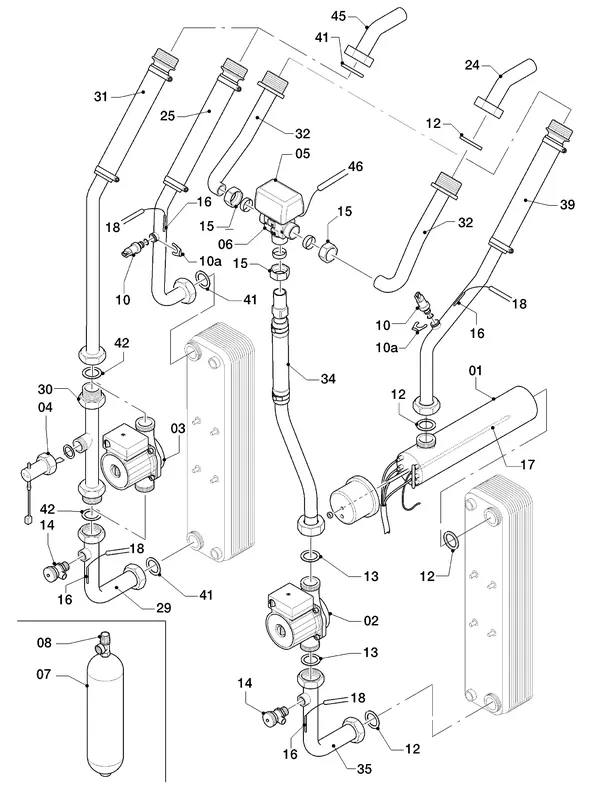 Vue éclatée Vaillant geoTHERM VWS 171/2 : Pièces hydrauliques