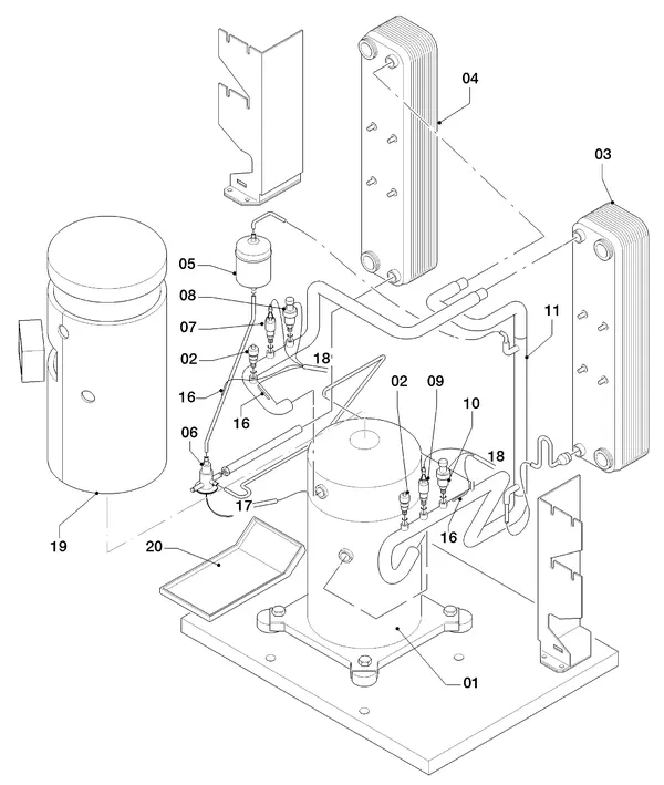 Vue éclatée Vaillant geoTHERM VWS 171/3 : Pièces du circuit frigorifique