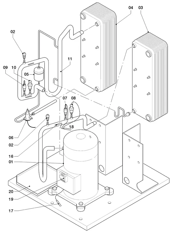 Vue éclatée Vaillant geoTHERM VWS 220/2 : Pièces du circuit frigorifique