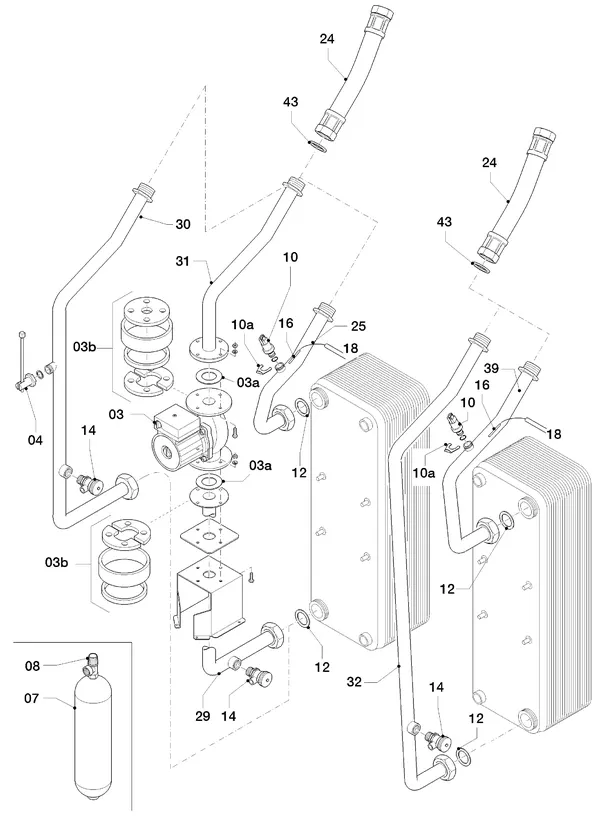 Vue éclatée Vaillant geoTHERM VWS 220/2 : Pièces hydrauliques
