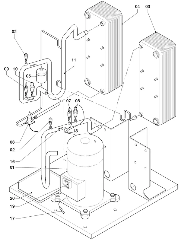 Vue éclatée Vaillant geoTHERM VWS 220/3 : Pièces du circuit frigorifique