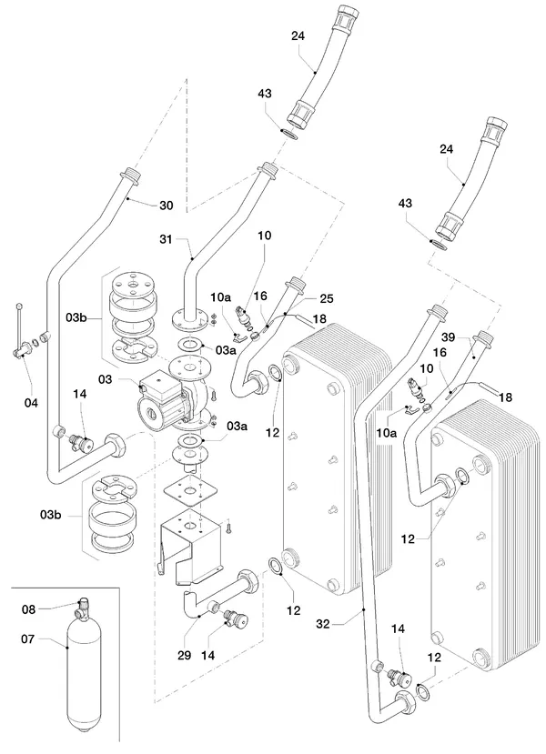 Vue éclatée Vaillant geoTHERM VWS 220/3 : Pièces hydrauliques