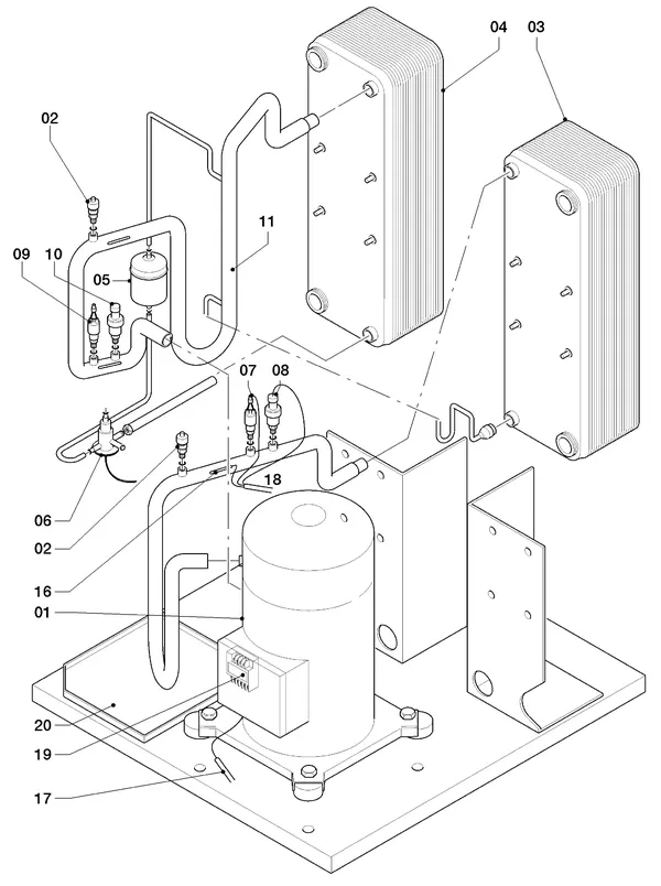 Vue éclatée Vaillant geoTHERM VWS 300/2 : Pièces du circuit frigorifique
