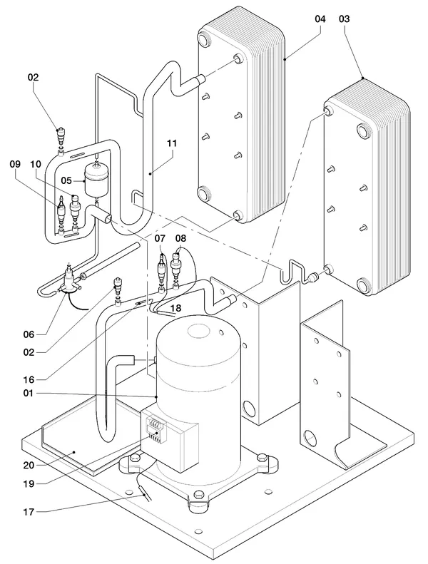 Vue éclatée Vaillant geoTHERM VWS 300/3 : Pièces du circuit frigorifique