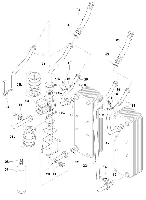 Vue éclatée Vaillant geoTHERM VWS 300/3 : Pièces hydrauliques