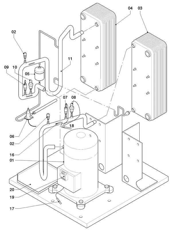 Vue éclatée Vaillant geoTHERM VWS 460/2 : Pièces du circuit frigorifique