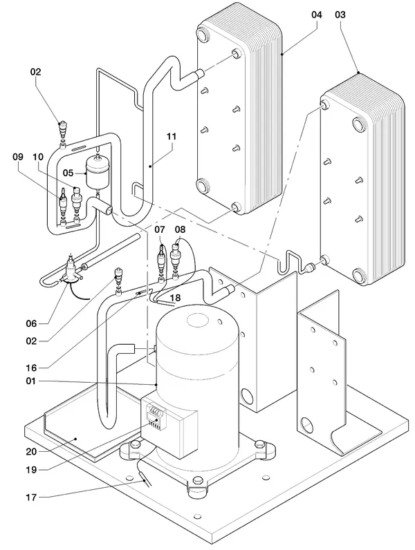Vue éclatée Vaillant geoTHERM VWS 460/2 R1 : Pièces du circuit frigorifique