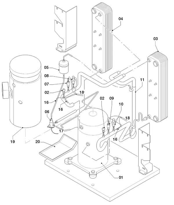 Vue éclatée Vaillant geoTHERM VWS 63/3 : Pièces du circuit frigorifique