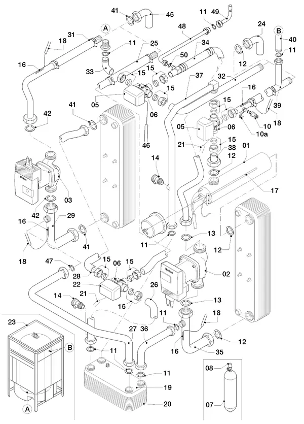 Vue éclatée Vaillant geoTHERM VWS 63/3 : Pièces hydrauliques