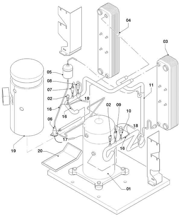 Vue éclatée Vaillant geoTHERM VWS 64/2 : Pièces du circuit frigorifique