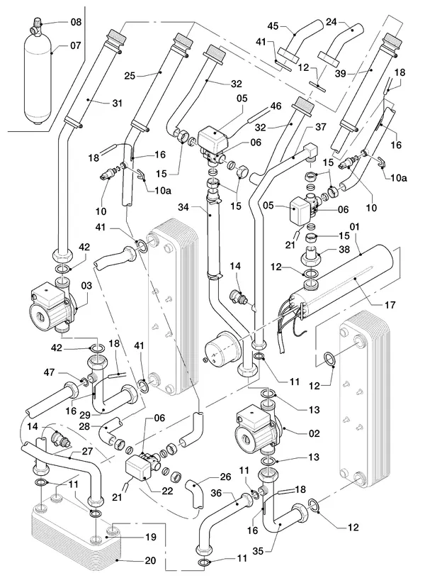 Vue éclatée Vaillant geoTHERM VWS 64/2 : Pièces hydrauliques